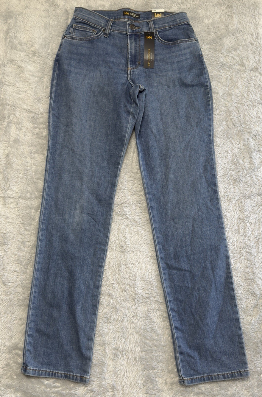 Lee Womens Relaxed Fit Straight Leg Denim Jeans Size 6 Long Mid Rise Blue NWT